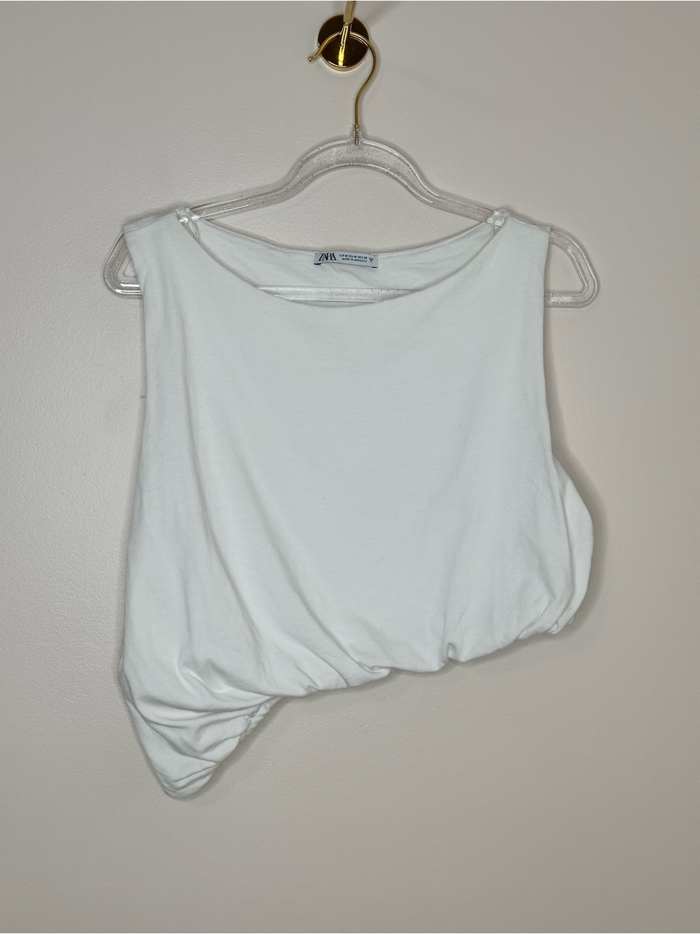 Zara White Draped Asymmetrical Sleeveless Top Size Medium